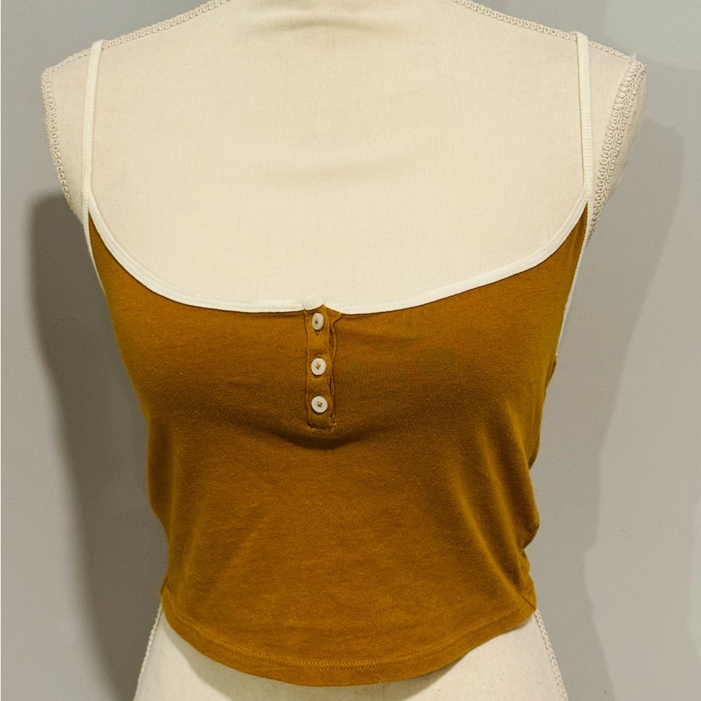 Chic Mustard Crop Top with White Accents
